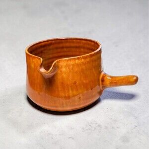 Signed VS Studio Pottery Creamer Sauce Pot MCM Handthrown Brown Reactive Glaze